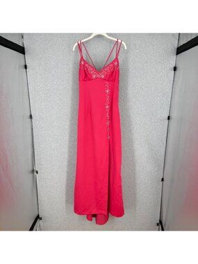 A Fortiori Y2K Babydoll Maxi Formal Prom Dress Size 11/12 Hot Pink Beaded Sequin